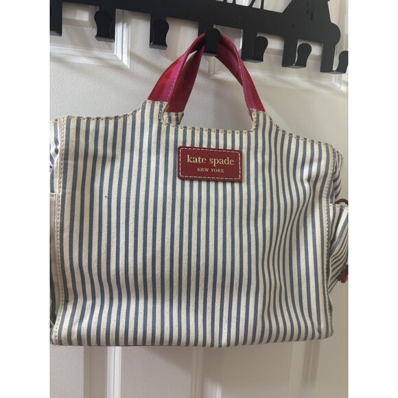 Kate Spade Canvas Leather HANDLE Tote Bag NAUTICAL BLUE AND WHITE BELT DETAILS - Picture 2 of 9